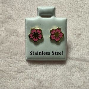 Pink Flower Stainless Steel Earrings